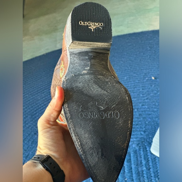 Embroidered floral brown leather 4long cowgirlie boot - Picture 3 of 5